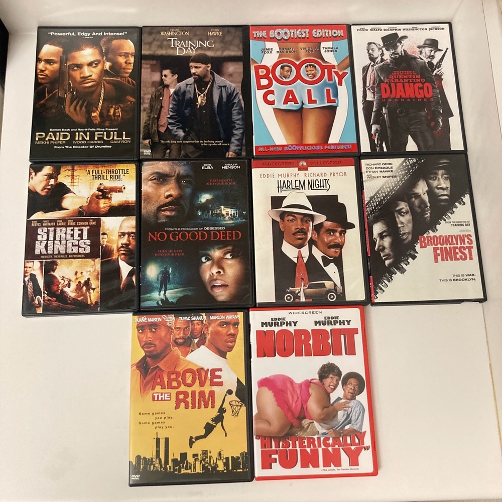 Lot of 10 DVDs Black Cinema Good Condition Paid in Full Above the Rim Booty Call